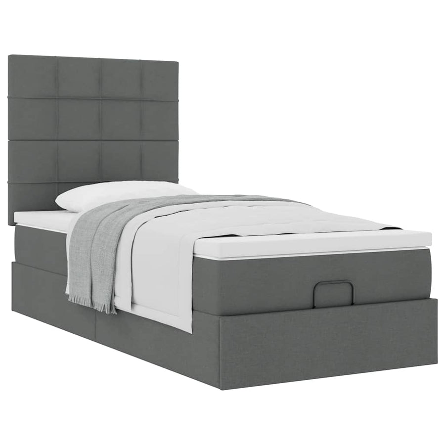 Ottoman bed met matras 90x200cm stof donkergrijs