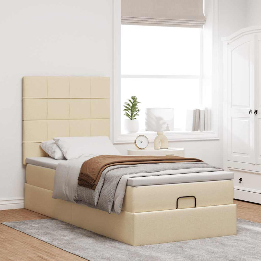 Ottoman bed met matras 90x200cm stof crèmekleurig