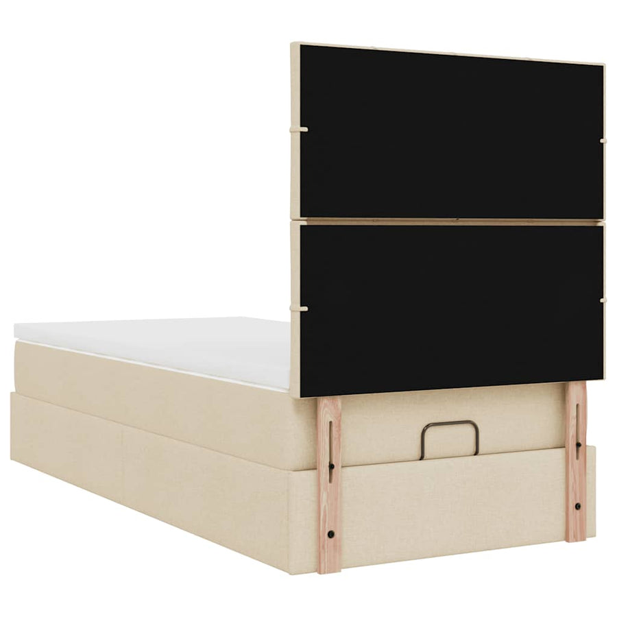 Ottoman bed met matras 100x200cm stof crèmekleurig