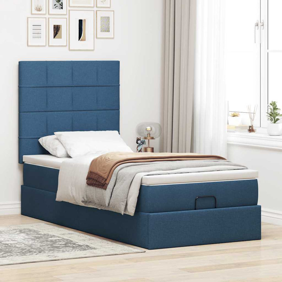 Ottoman bed met matras 100x200cm stof blauw