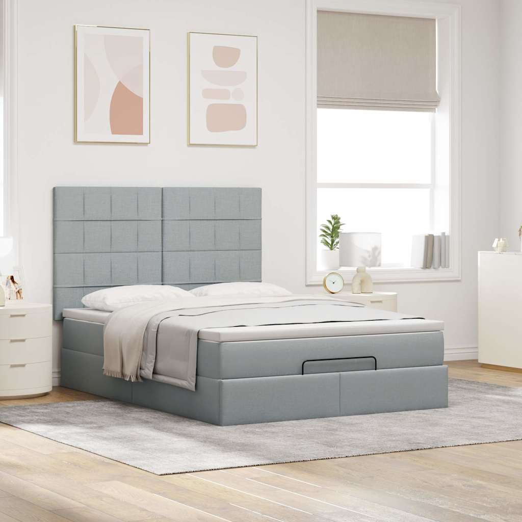Ottoman bed met matras 140x190cm stof lichtgrijs