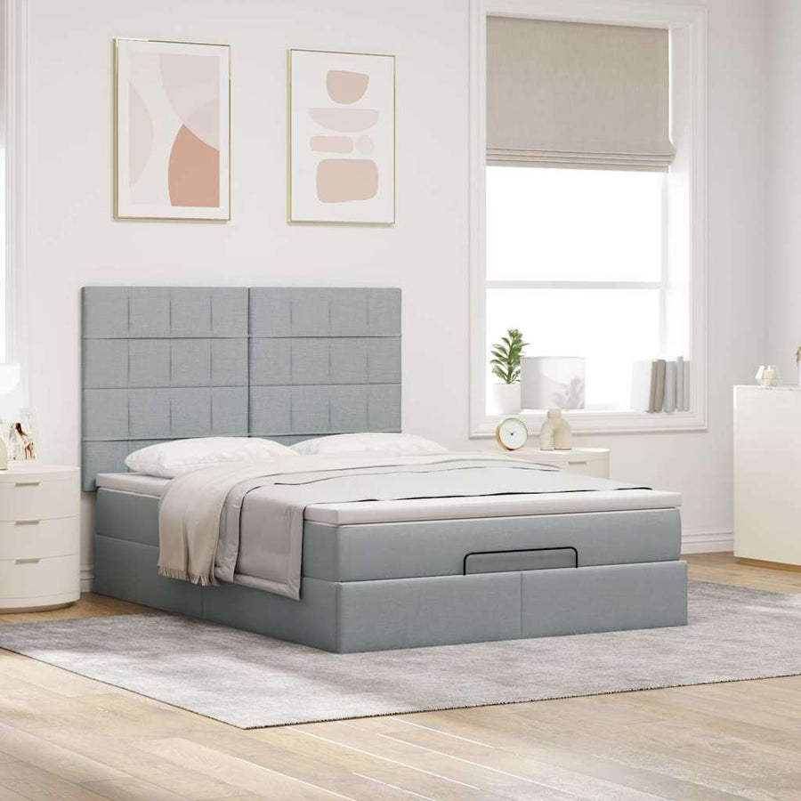 Ottoman bed met matras 140x190cm stof lichtgrijs