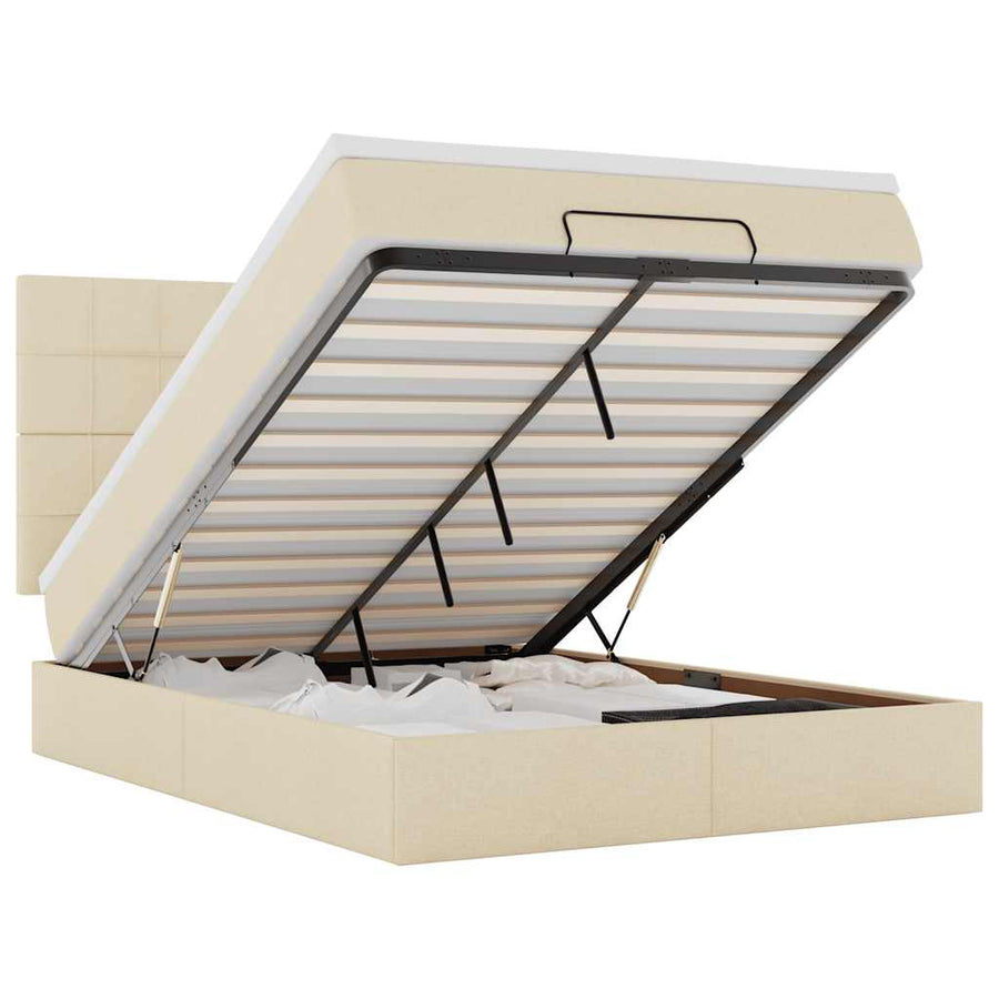 Ottoman bed met matras 140x190cm stof crèmekleurig