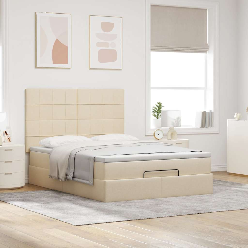 Ottoman bed met matras 140x190cm stof crèmekleurig