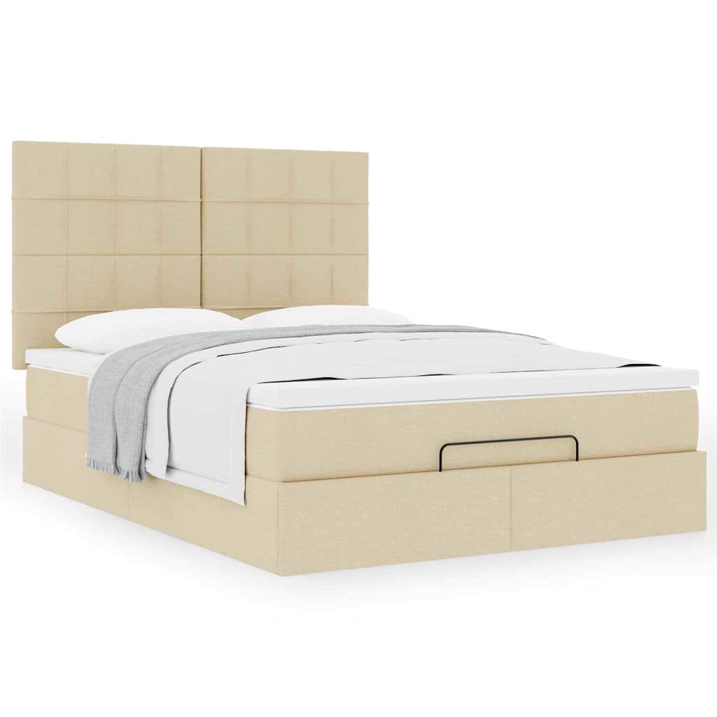 Ottoman bed met matras 140x190cm stof crèmekleurig
