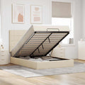 Ottoman bed met matras 140x190cm stof crèmekleurig