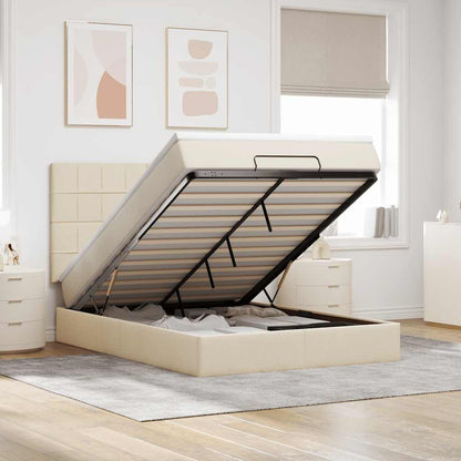 Ottoman bed met matras 140x190cm stof crèmekleurig