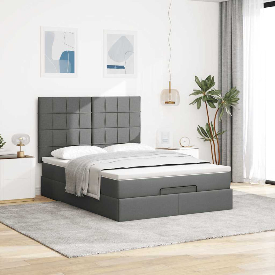 Ottoman bed met matras 140x200cm stof donkergrijs