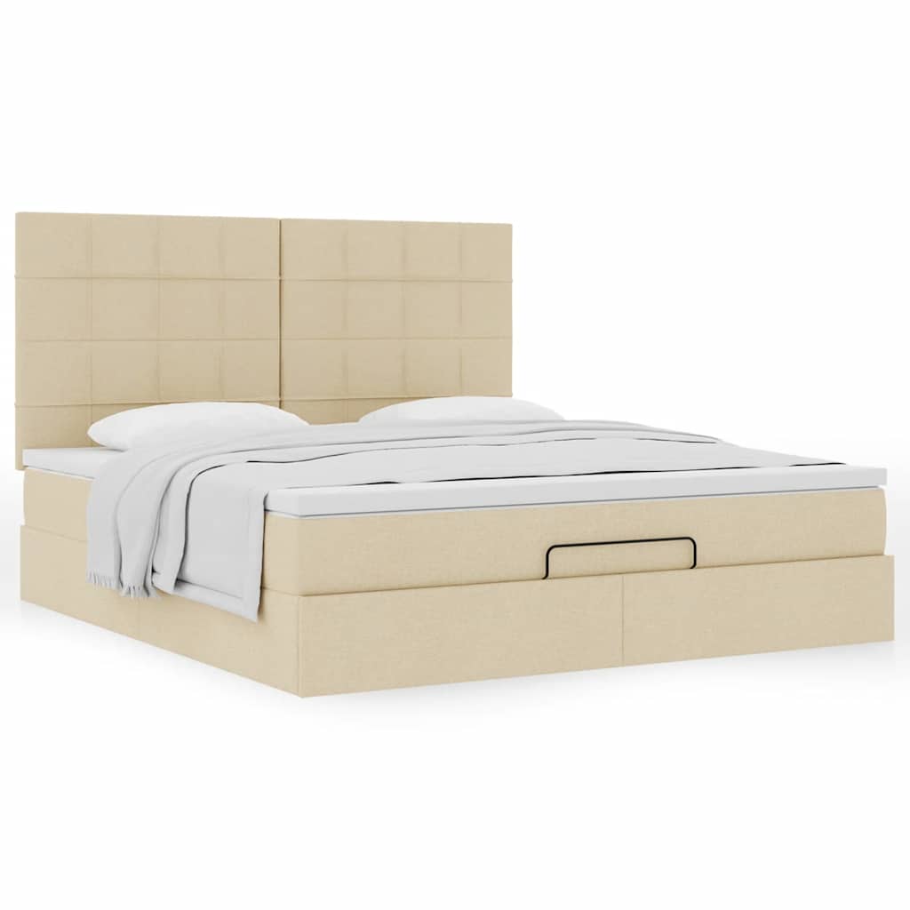 Ottoman bed met matras 160x200cm stof crèmekleurig