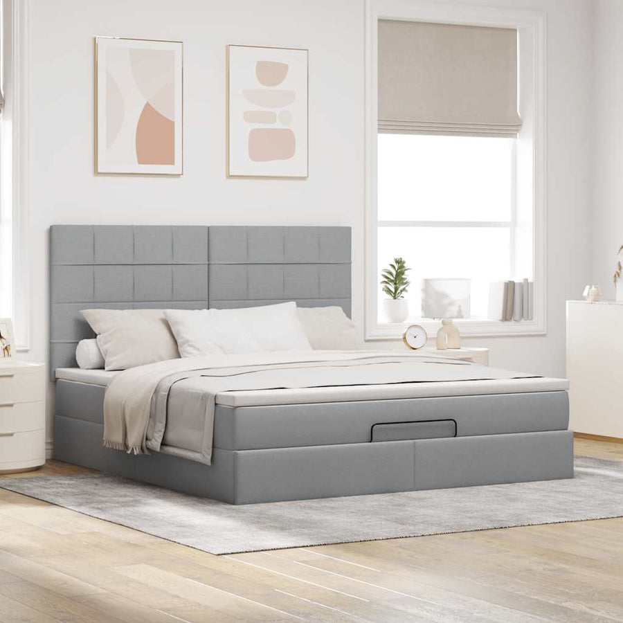 Ottoman bed met matras 180x200cm stof lichtgrijs