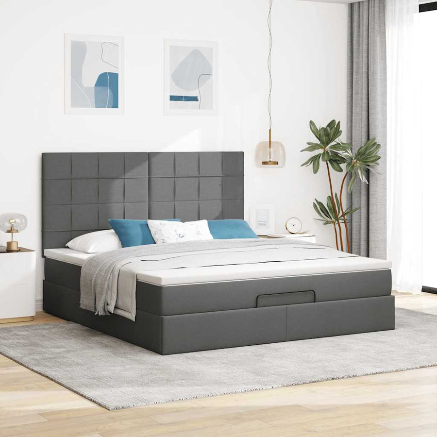 Ottoman bed met matras 180x200cm stof donkergrijs