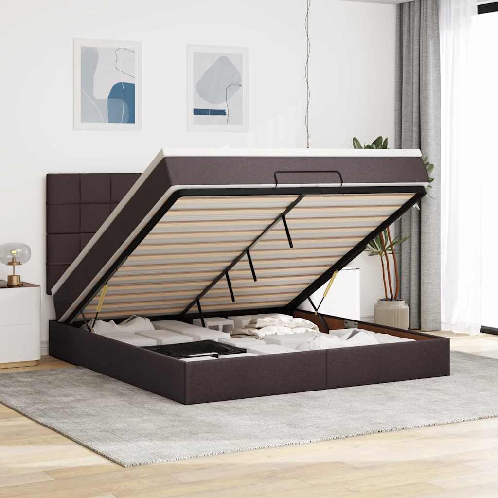 Ottoman Bed Met Matras 180X200Cm Stof 180 x 200 cm Donkerbruin