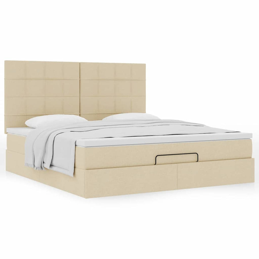 Ottoman bed met matras 180x200cm stof crèmekleurig