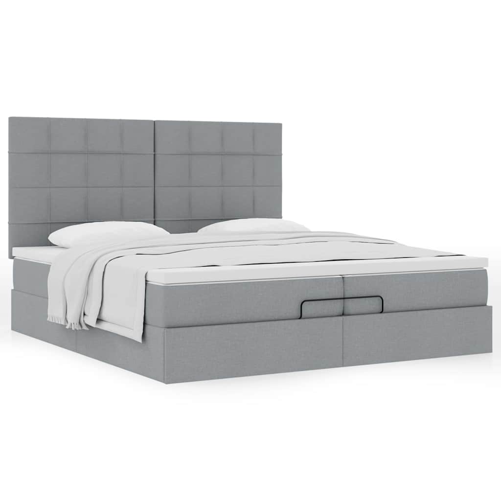 Ottoman bed met matrassen 200x200cm stof lichtgrijs