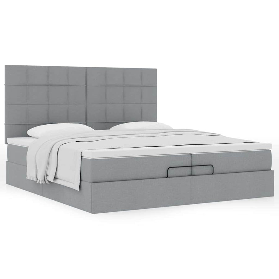 Ottoman bed met matrassen 200x200cm stof lichtgrijs