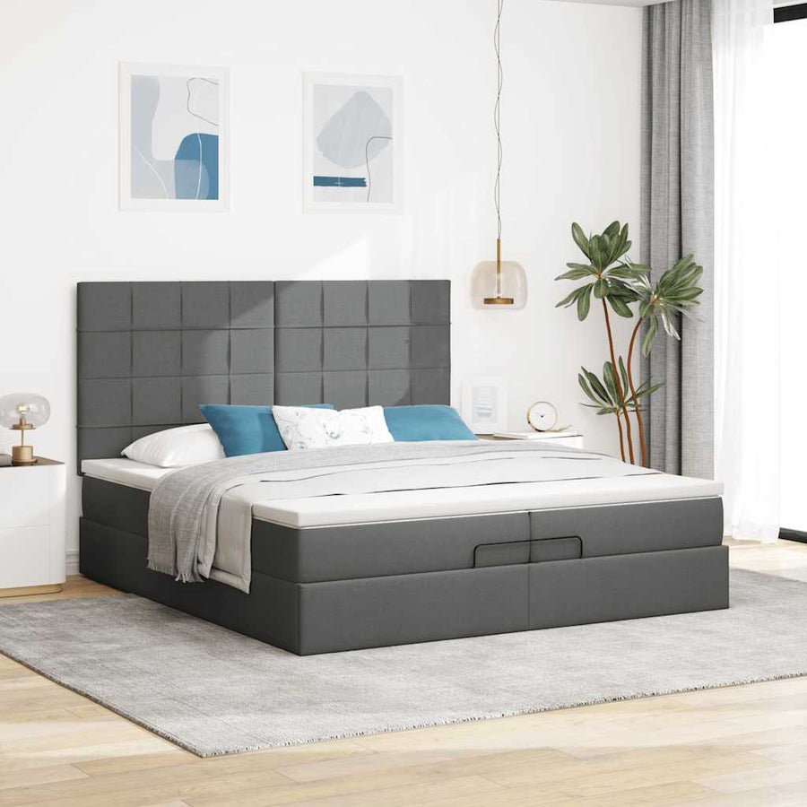 Ottoman bed met matrassen 200x200cm stof donkergrijs