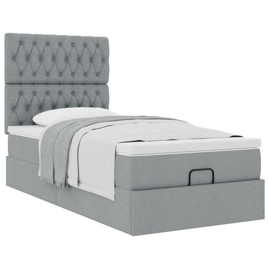 Ottoman bed met matras 80x200cm stof lichtgrijs