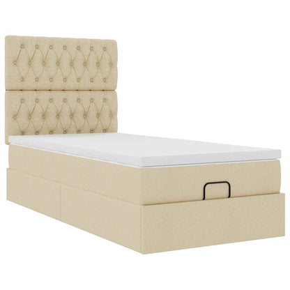 Ottoman bed met matras 80x200cm stof crèmekleurig