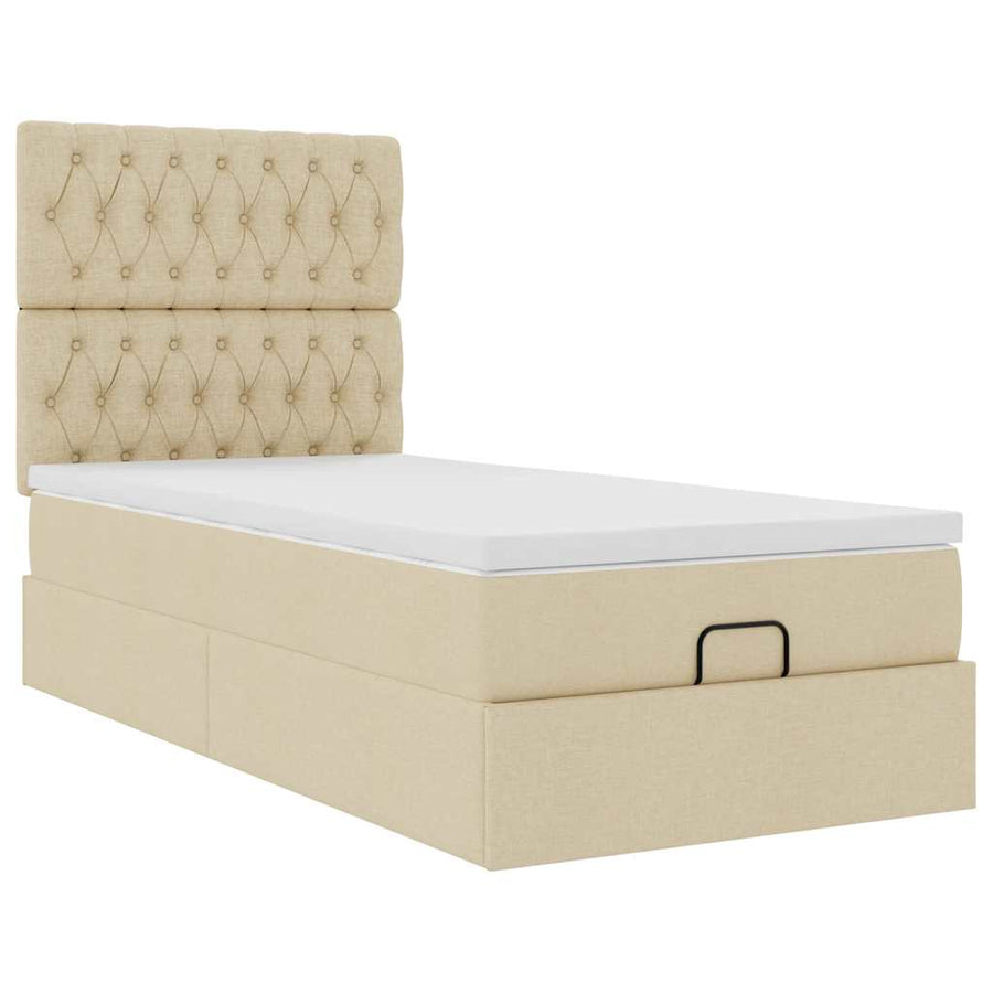 Ottoman bed met matras 80x200cm stof crèmekleurig