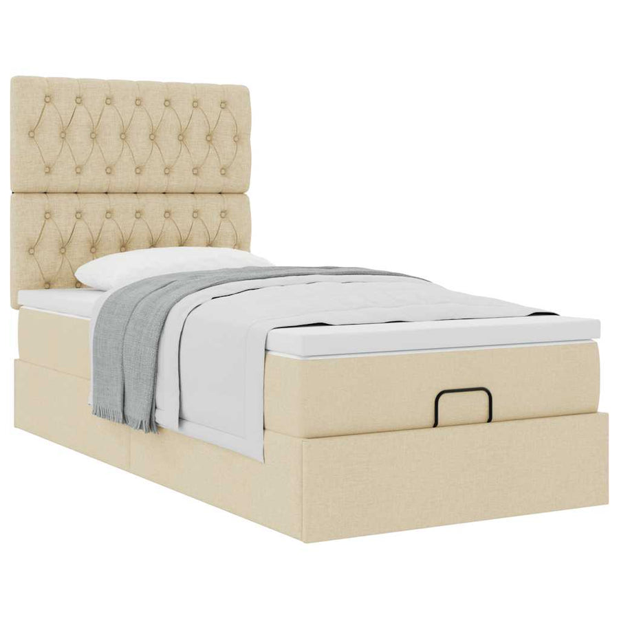Ottoman bed met matras 80x200cm stof crèmekleurig