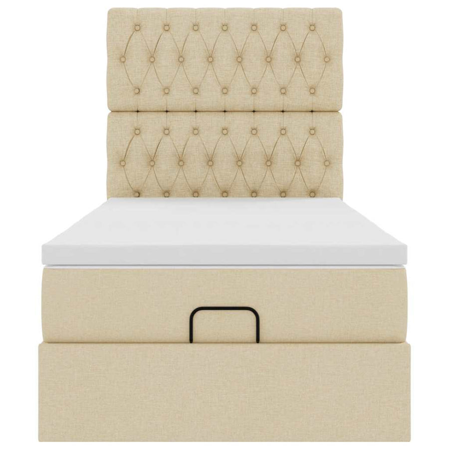 Ottoman bed met matras 80x200cm stof crèmekleurig