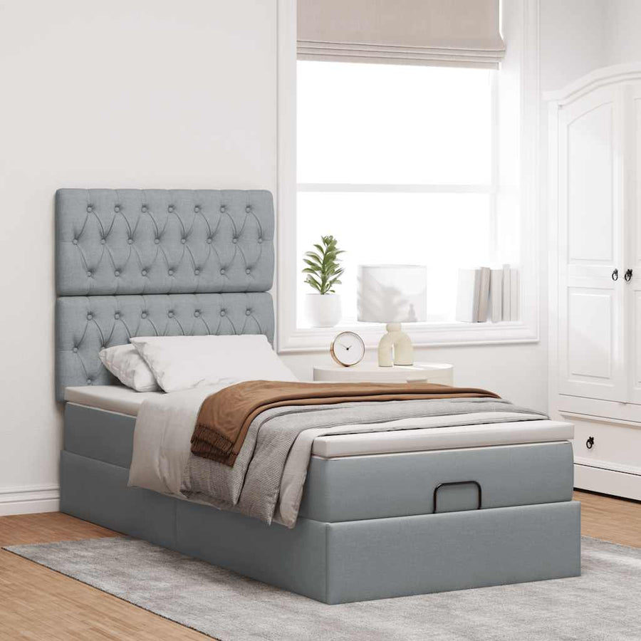 Ottoman bed met matras 90x190cm stof lichtgrijs