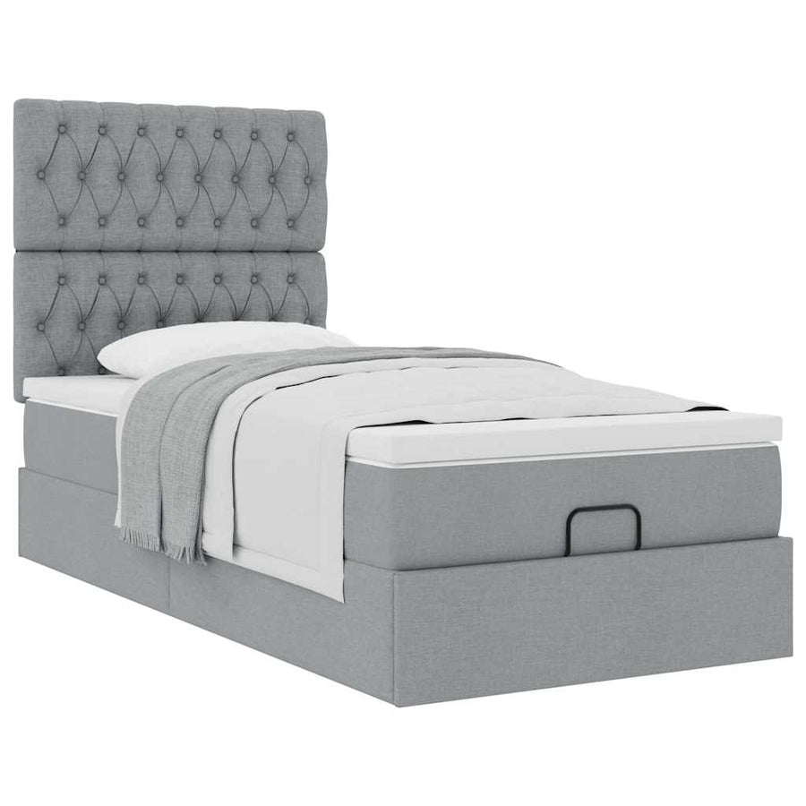 Ottoman bed met matras 90x190cm stof lichtgrijs