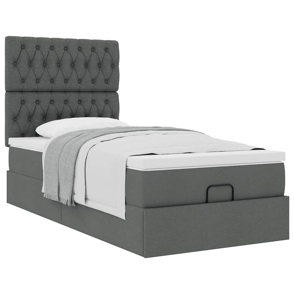 Ottoman bed met matras 90x190cm stof donkergrijs