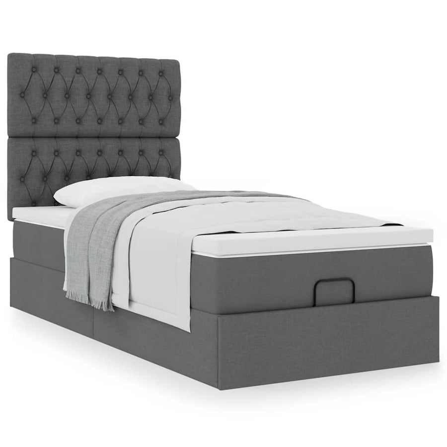 Ottoman bed met matras 90x190cm stof donkergrijs