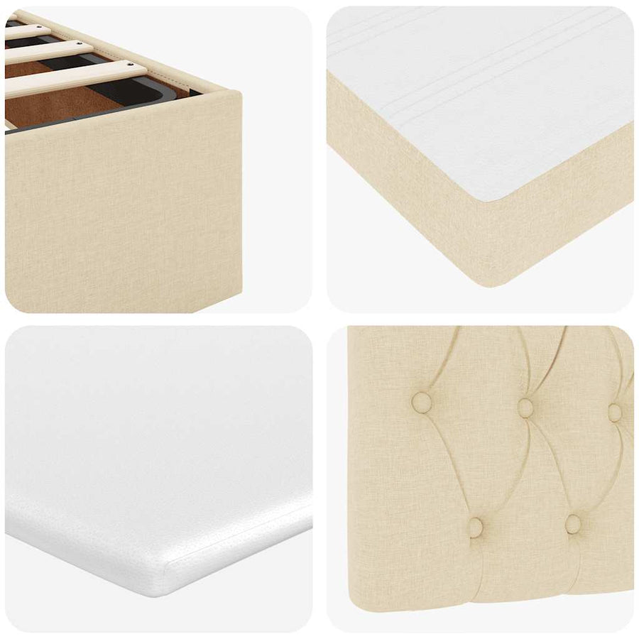 Ottoman bed met matras 90x190cm stof crèmekleurig