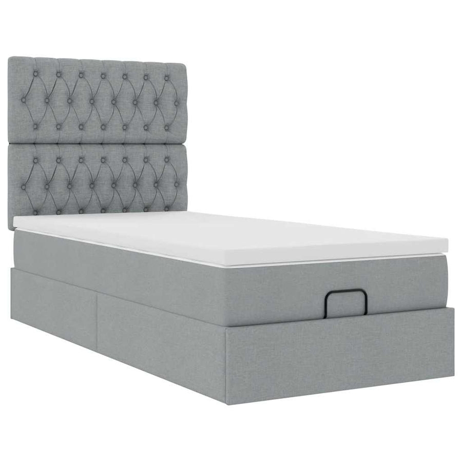 Ottoman bed met matras 90x200cm stof lichtgrijs