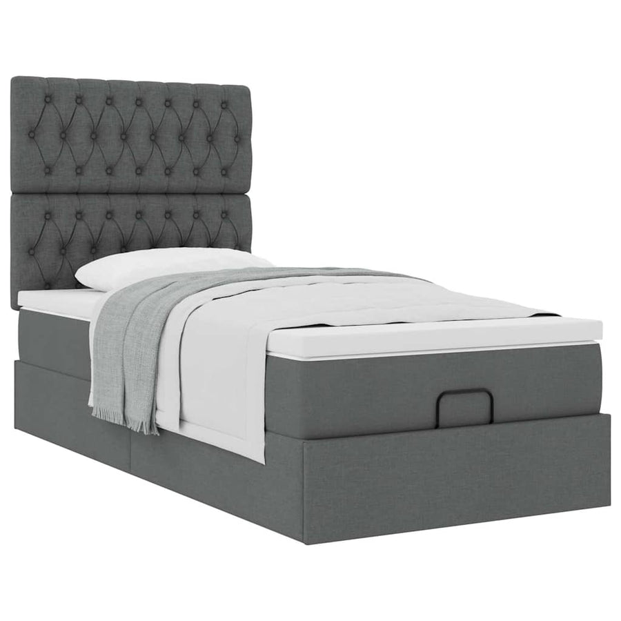 Ottoman bed met matras 90x200cm stof donkergrijs