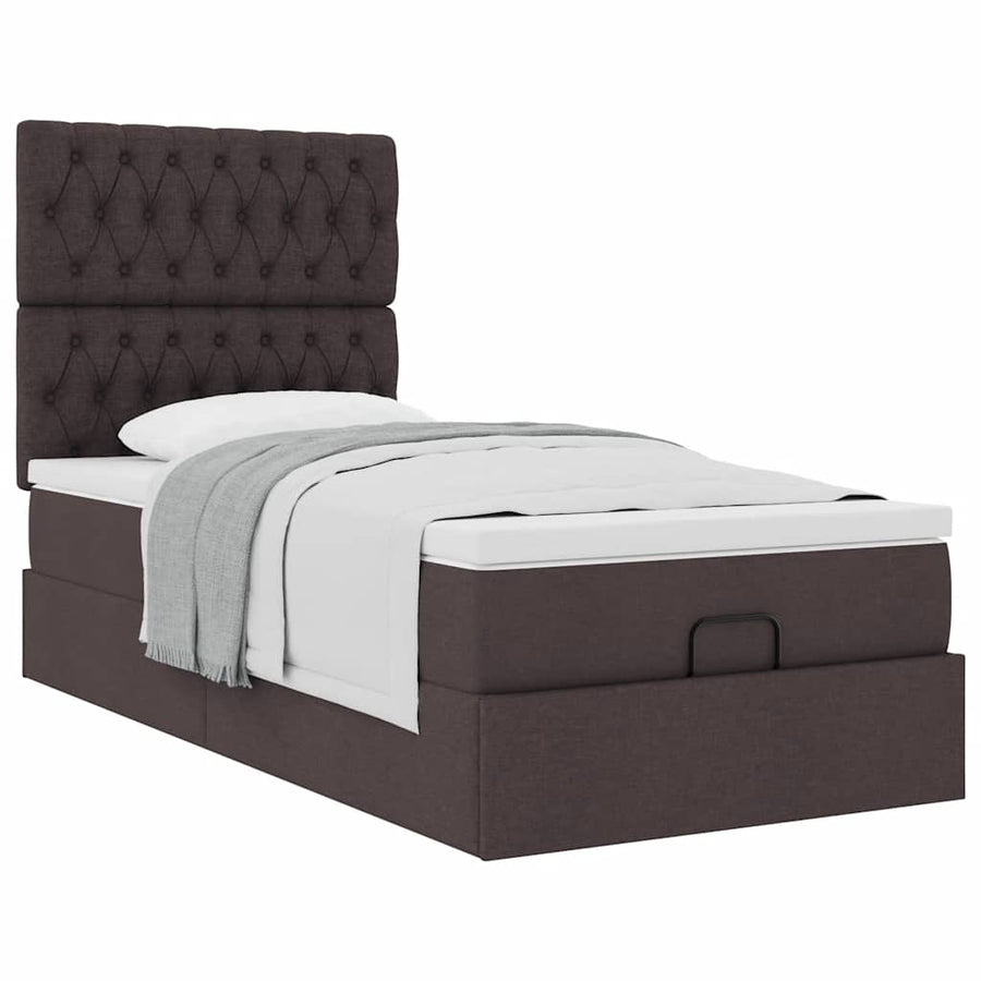 Ottoman bed met matras 90x200cm stof donkerbruin