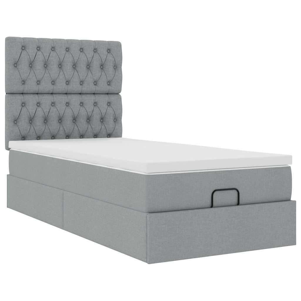 Ottoman bed met matras 100x200cm stof lichtgrijs