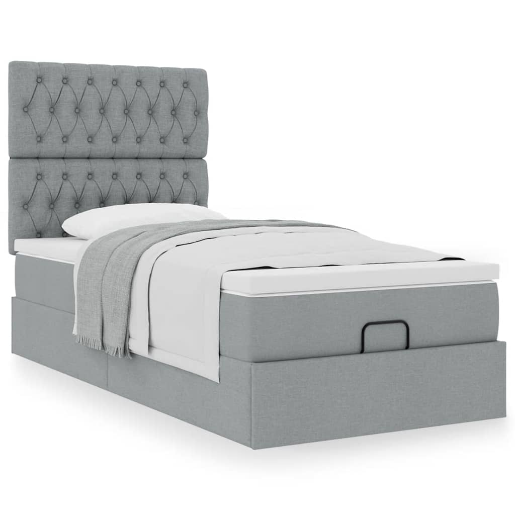 Ottoman bed met matras 100x200cm stof lichtgrijs