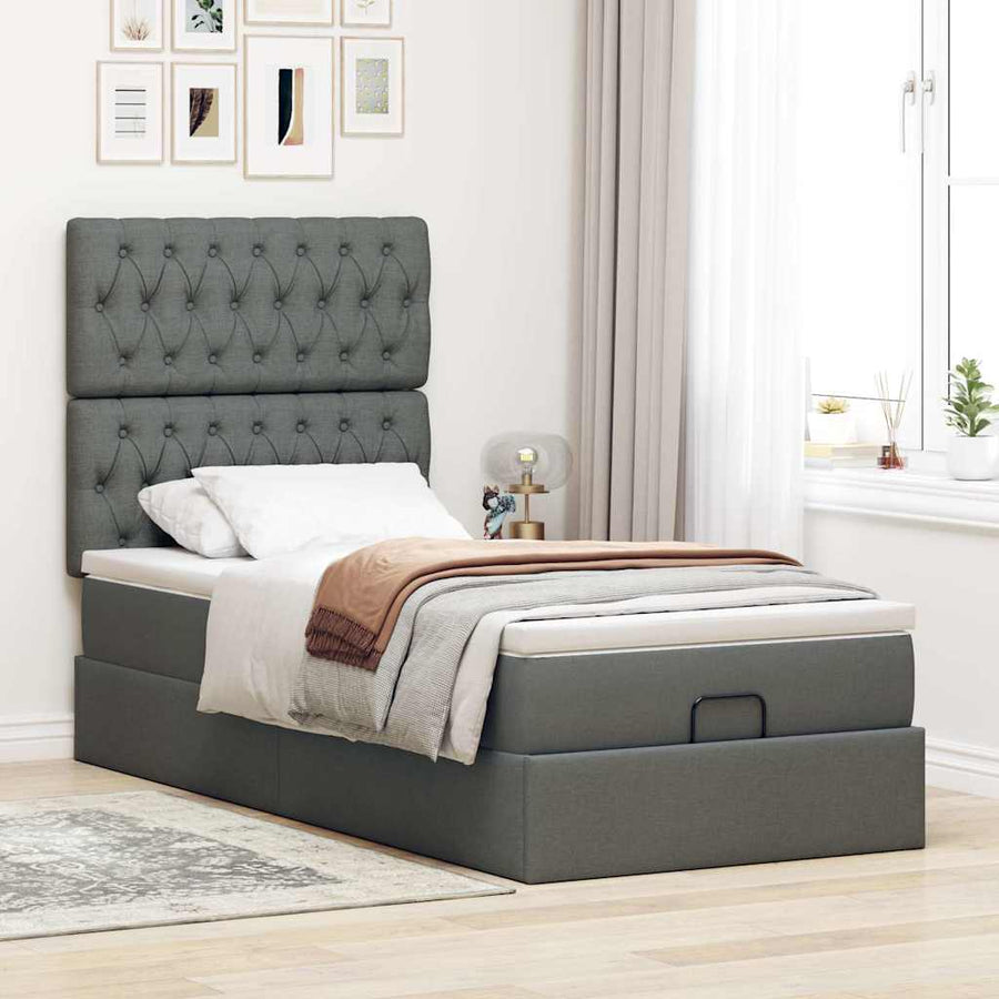 Ottoman bed met matras 100x200cm stof donkergrijs
