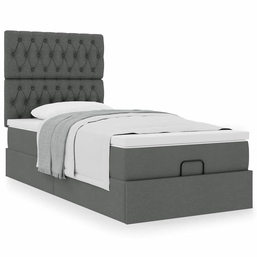 Ottoman bed met matras 100x200cm stof donkergrijs