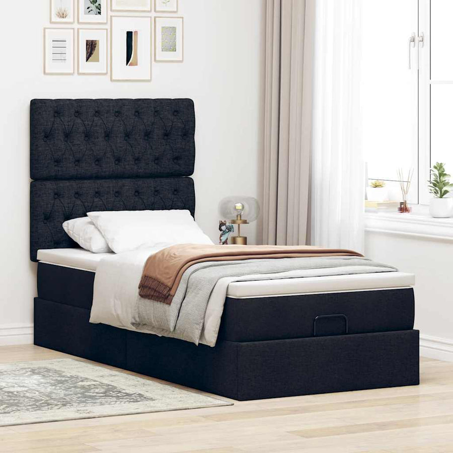 Ottoman bed met matras 100x200cm stof zwart