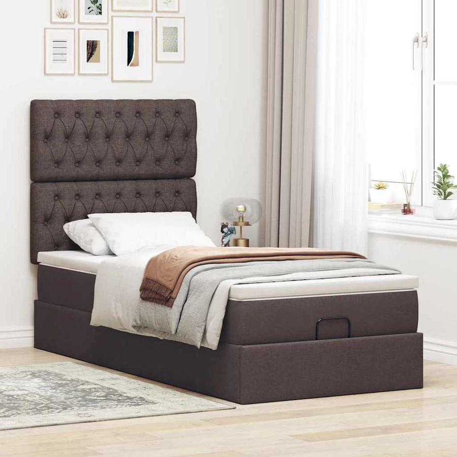 Ottoman bed met matras 100x200cm stof donkerbruin
