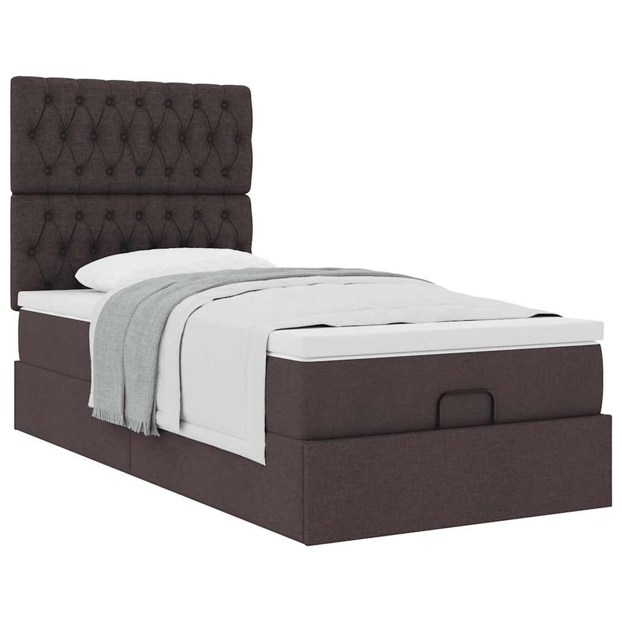 Ottoman bed met matras 100x200cm stof donkerbruin