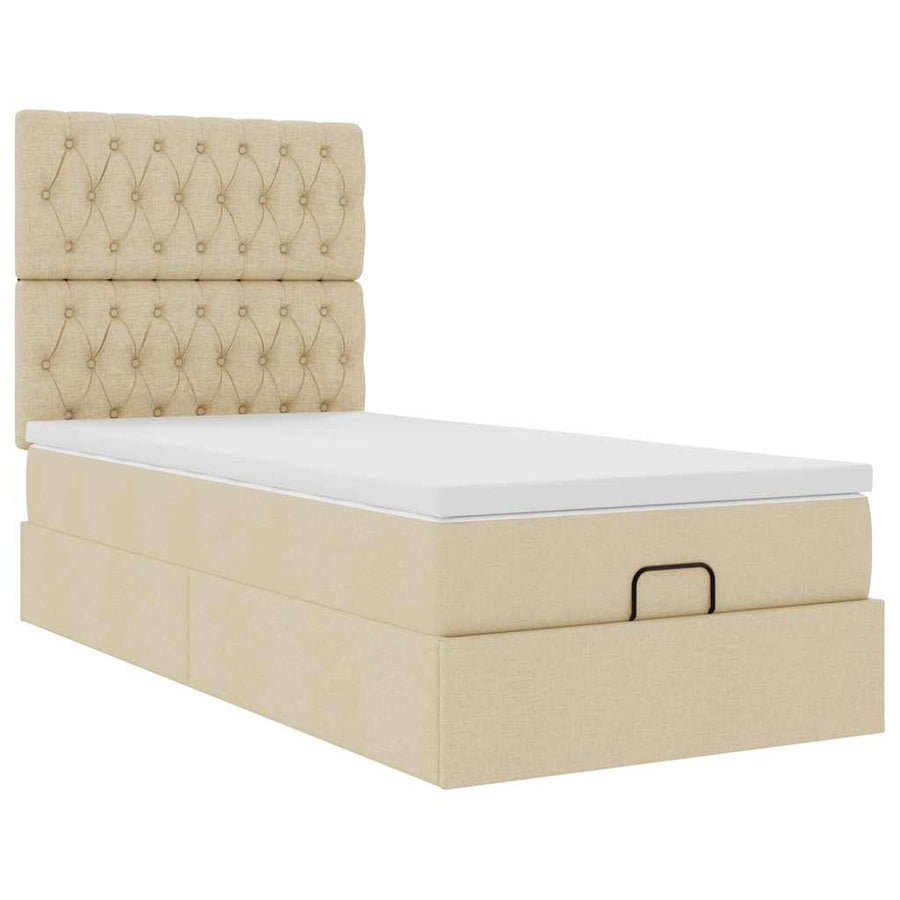 Ottoman bed met matras 100x200cm stof crèmekleurig
