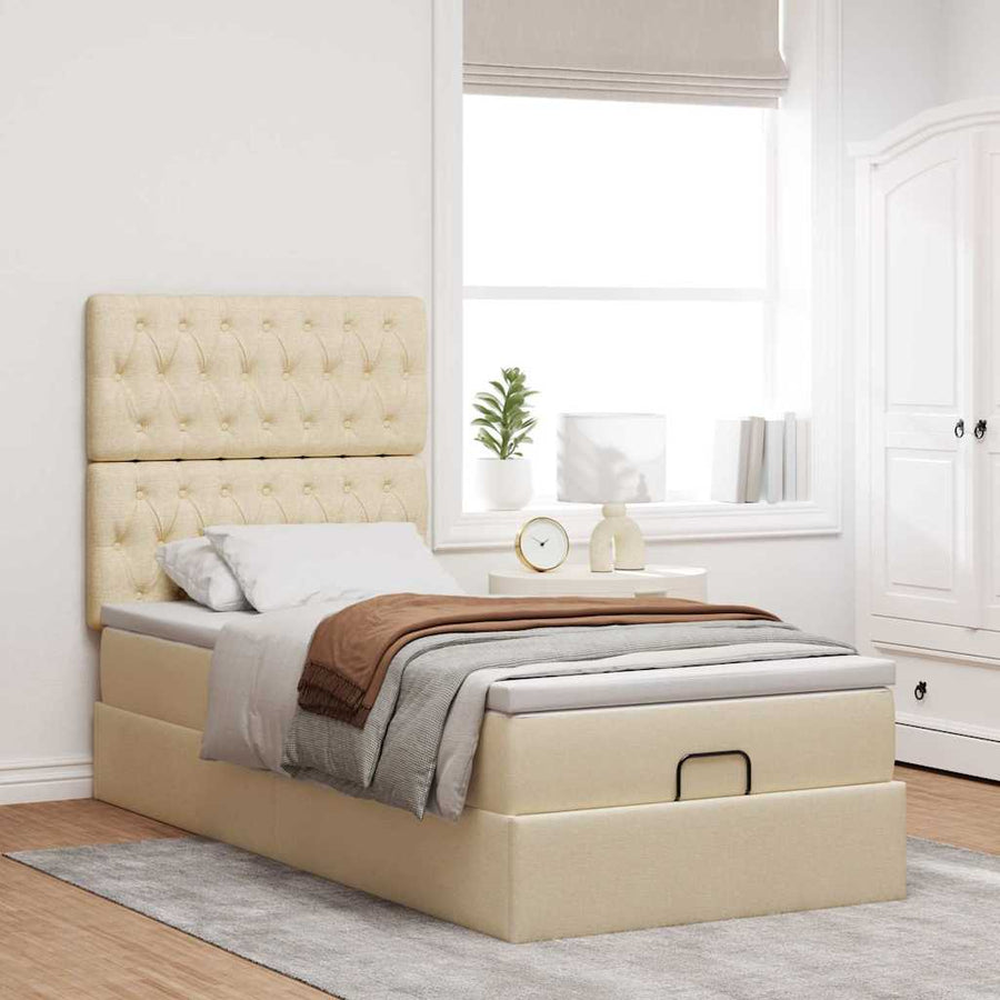 Ottoman bed met matras 100x200cm stof crèmekleurig