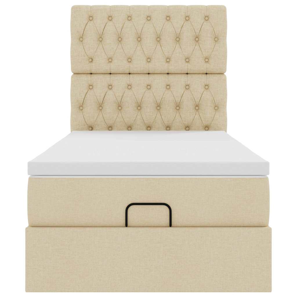 Ottoman bed met matras 100x200cm stof crèmekleurig