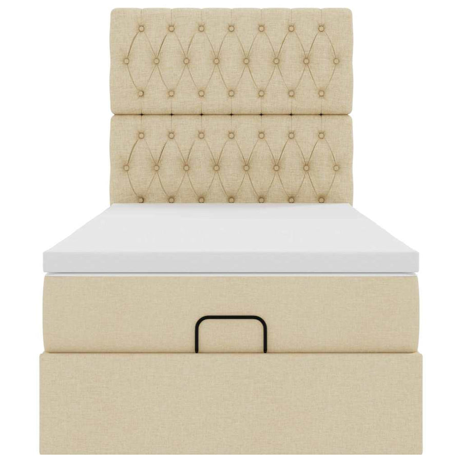 Ottoman bed met matras 100x200cm stof crèmekleurig