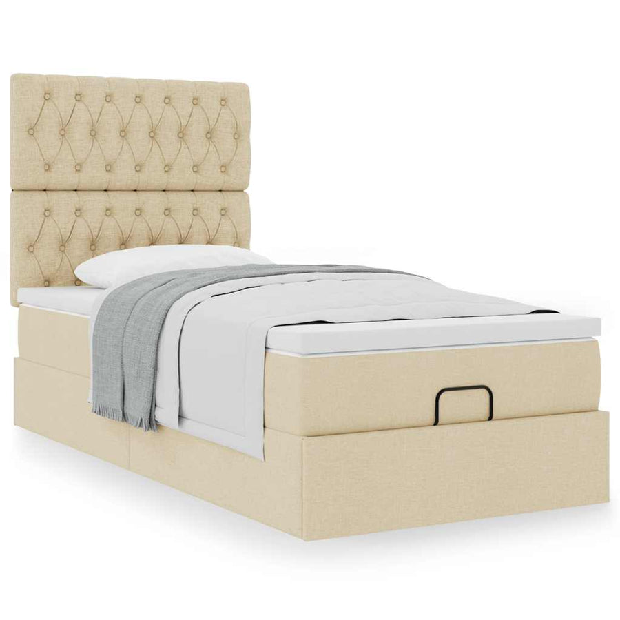 Ottoman bed met matras 100x200cm stof crèmekleurig