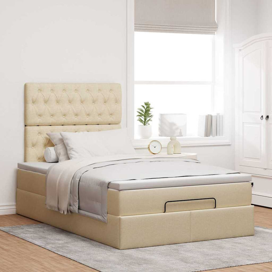Ottoman bed met matras 120x190cm stof crèmekleurig