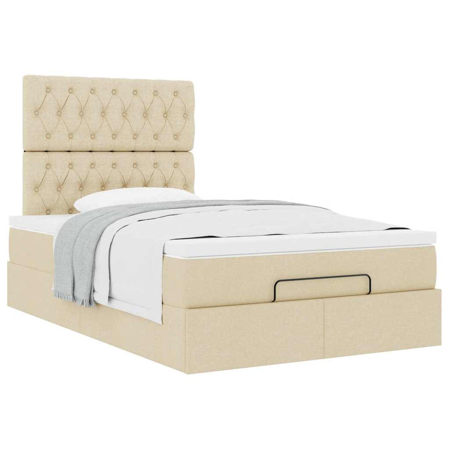 Ottoman bed met matras 120x190cm stof crèmekleurig