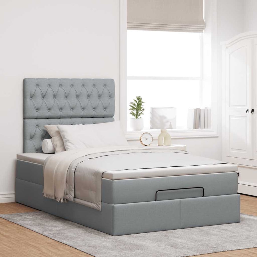 Ottoman bed met matras 120x200cm stof lichtgrijs