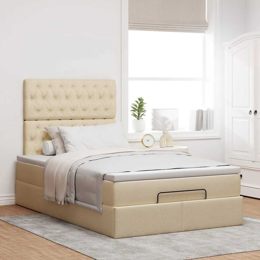 Ottoman bed met matras 120x200cm stof crèmekleurig