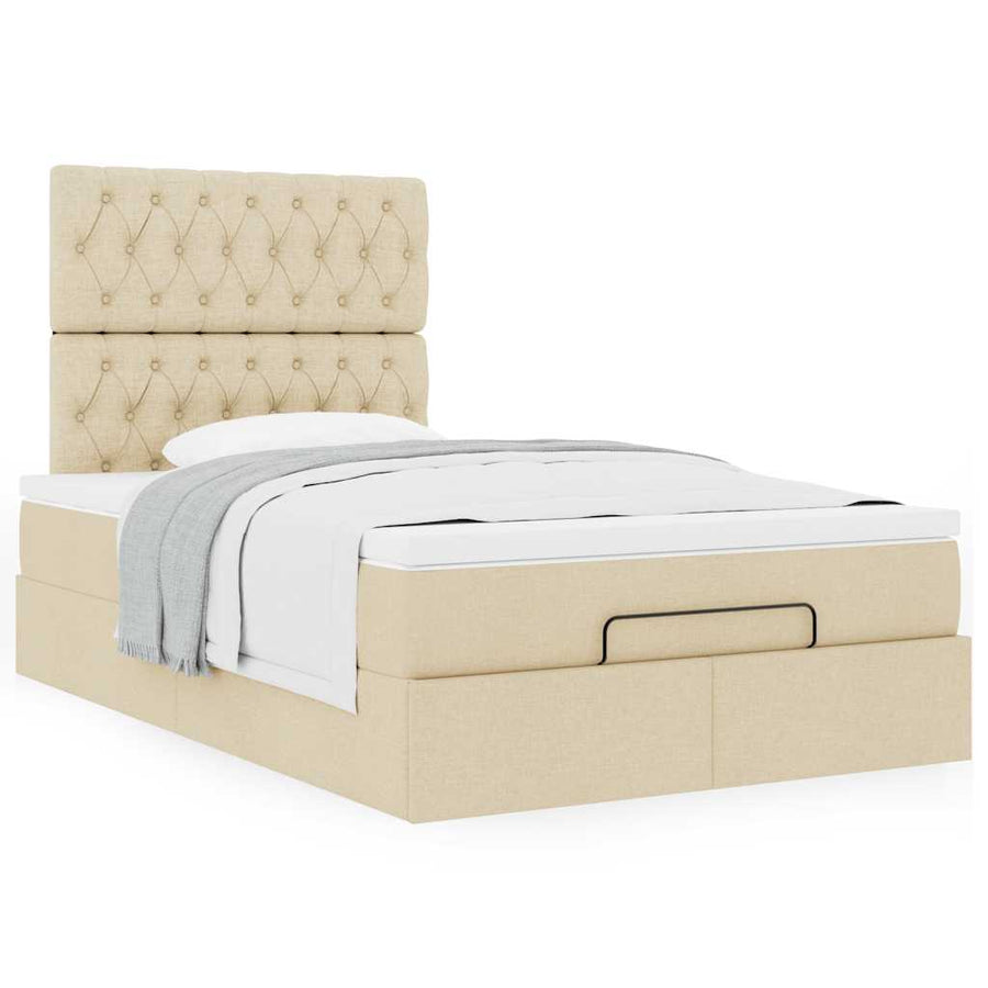 Ottoman bed met matras 120x200cm stof crèmekleurig